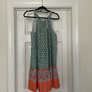 NWT tank mini dress.  Orange and green geometric paisley size Large